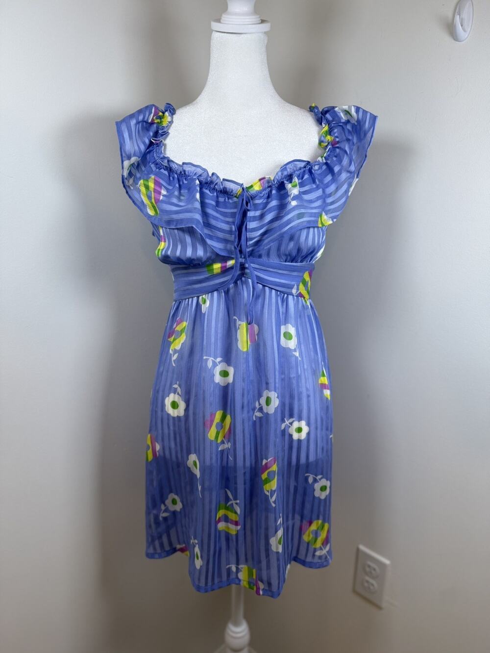 Betsey Johnson Intimates Sheer Floral Babydoll Nightgown Purple Ruffle Large